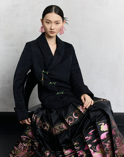 HECO Loose Butterfly Dark Grain Jacquard Thick Jacket - essie.