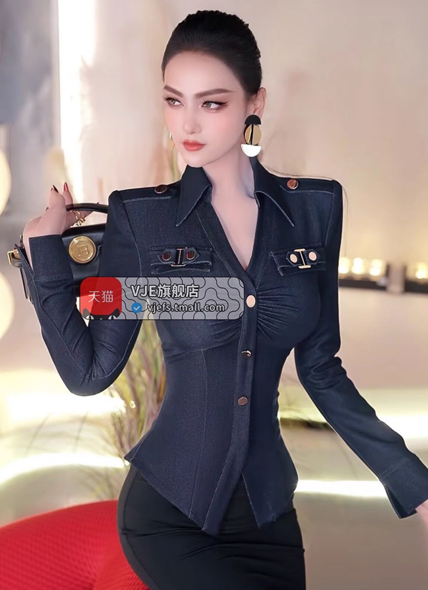 VJE denim women's shirt slim long-sleeved top - JACK.