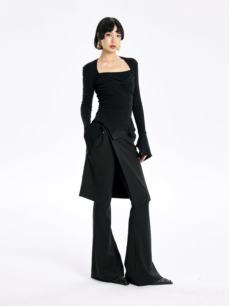 TINY IN bell sleeve square neck knitted top- guy