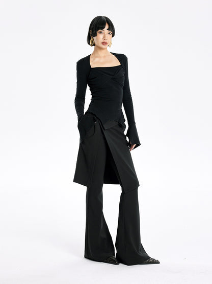 TINY IN bell sleeve square neck knitted top- guy