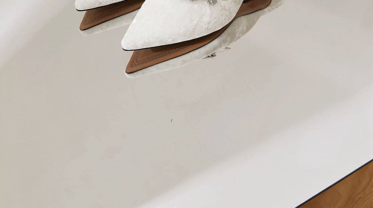 B-FEI Feather Rhinestone White small heels Mule Shoes - POLZ.
