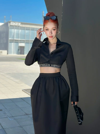 Le Palais Vintage Original Abstinence Babes Black Thick Satin Slim Fit Short Shirt Thin Cup Corset-DIDI