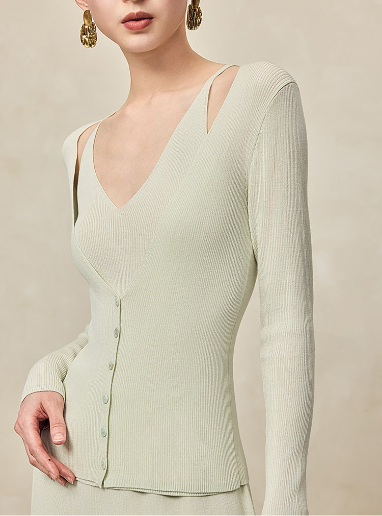 HECO Two Layered Knitted Long Sleeve Tops for Women - LIFE.