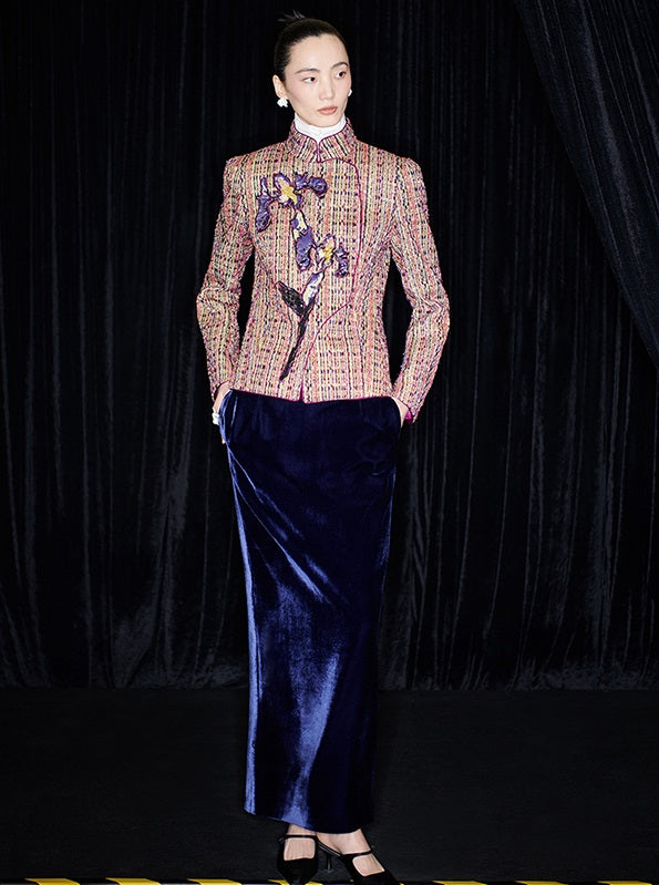 M essential Mackay designer kneaded gold coarse iris stacked slim jacket - FLAG.