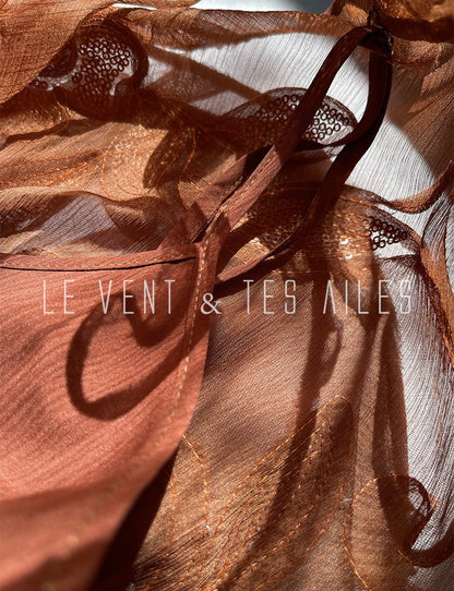 LE VENT&TES AILES Luxury French Disc Embroidered Sequin 3d Vintage brown Dress - LINA