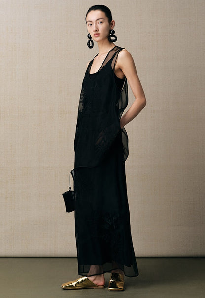 ZHUCHONGYUN organza curved lined silk straight skirt-FAB.