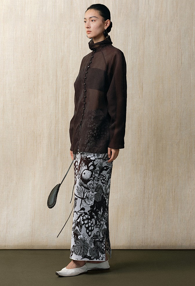 ZHUCHONGYUN spring's new double-knit jacquard straight maxi skirt-RIN.