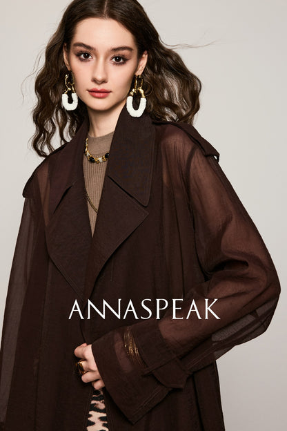 ANNASPEAK Machine  Midi Length Lightweight Loose Silhouette Long Trench Coat-MUA.