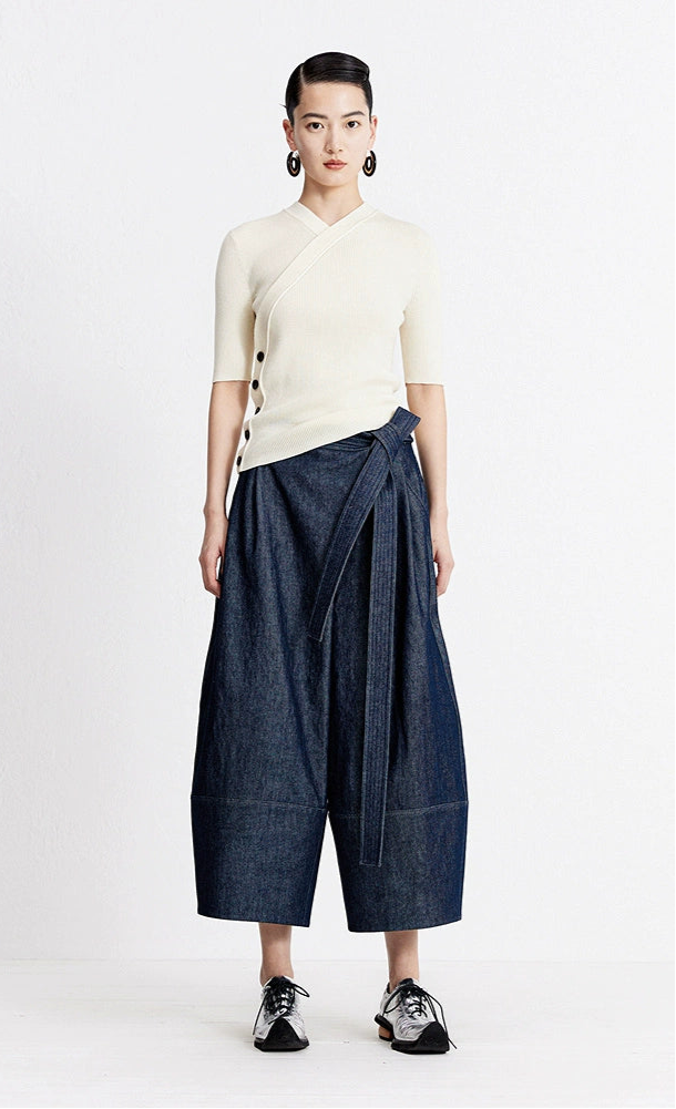 ZHUCHONGYUN Ivory slim mid-sleeve knit top-KITE.