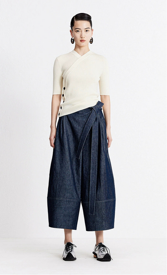 ZHUCHONGYUN Ivory slim mid-sleeve knit top-KITE.