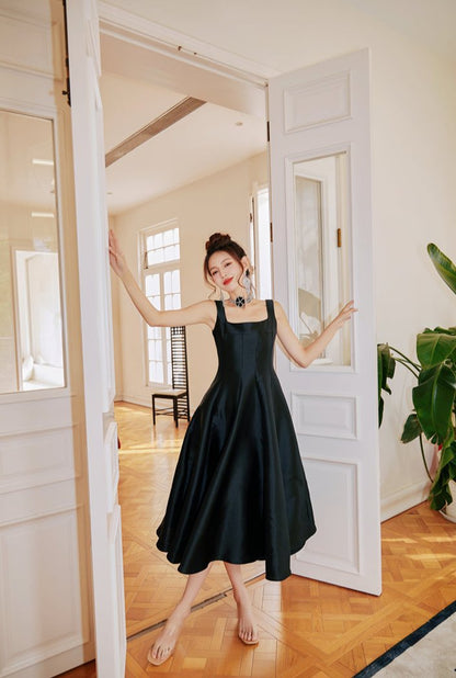 Dolly Elegant Retro Style Square Collar Sleeveless High Waist Formal Dinner Dress- DARANA