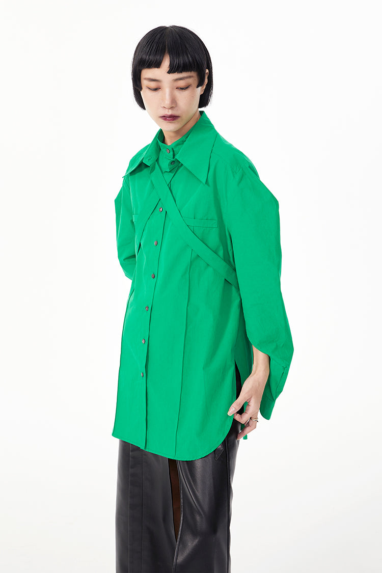 TINY IN double-collar design silhouette 3d green Shirt-JOJO