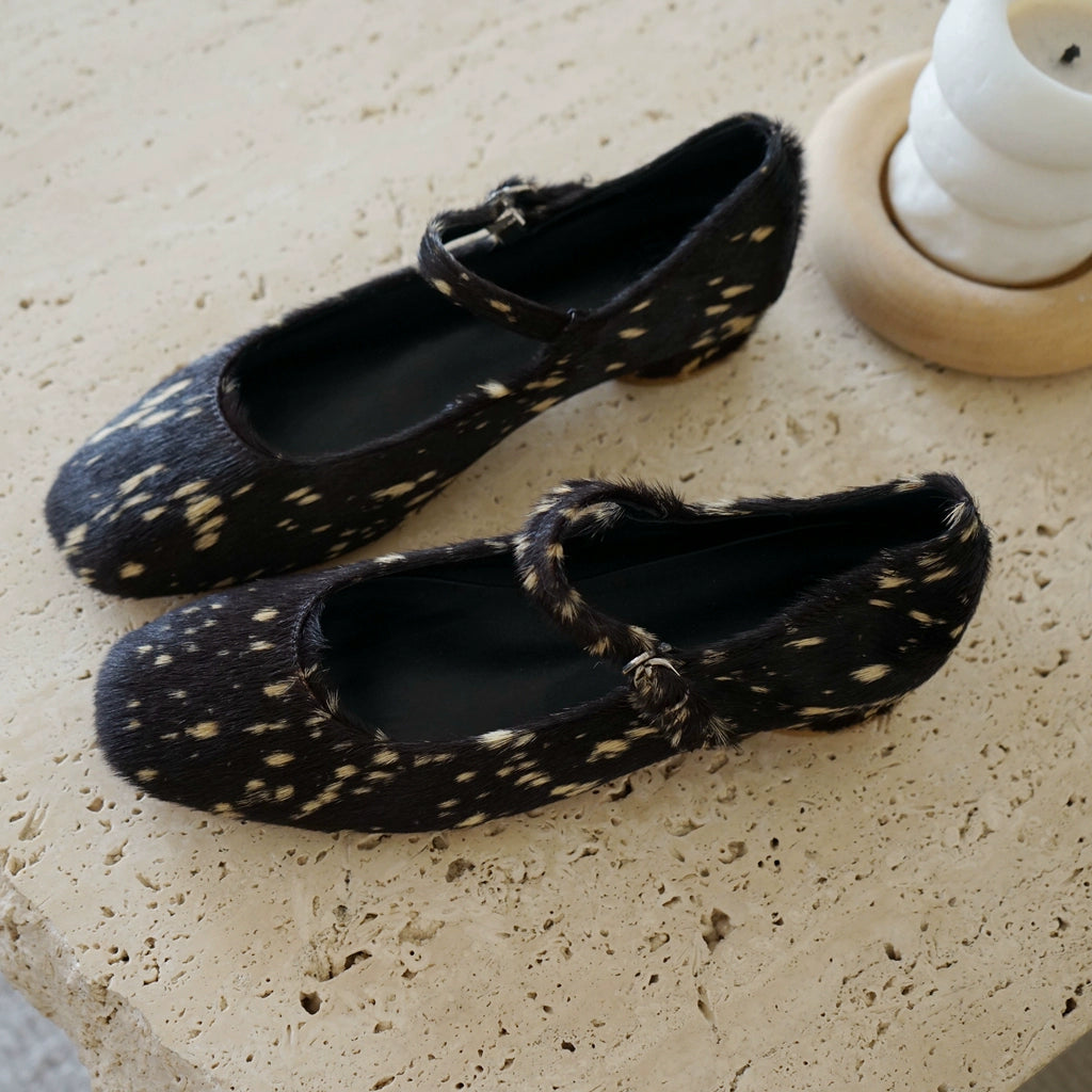 B-FEI black leather sole flat shoes-BING.