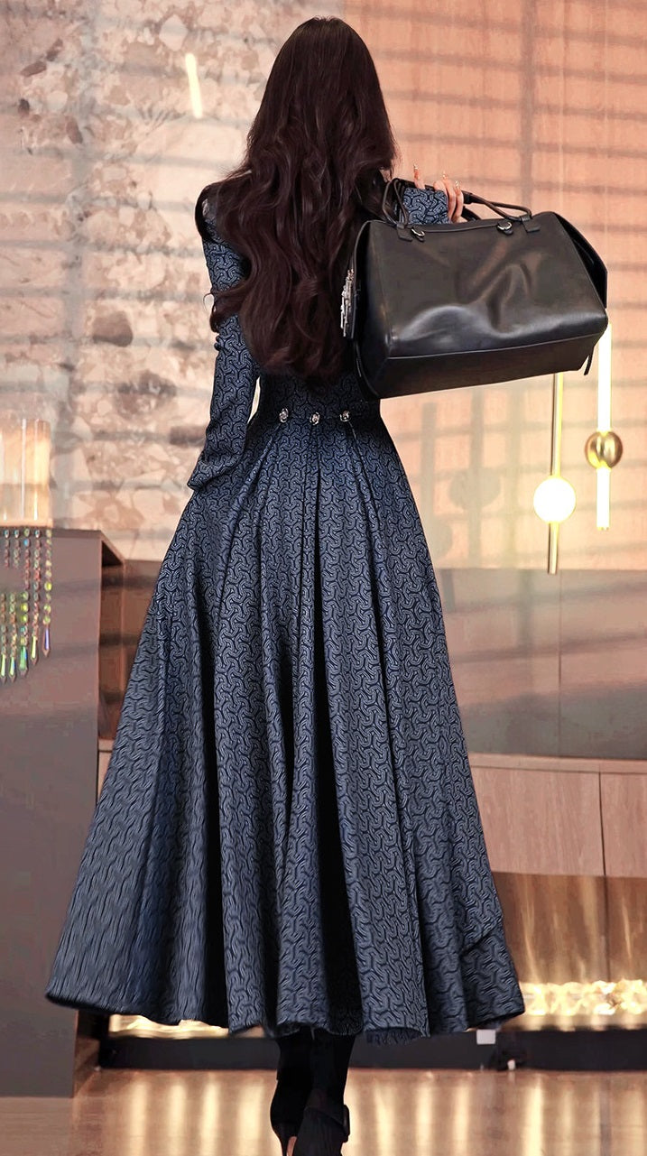 VJE Women's Printed Waist Mid-Length Double-breasted Trench Coat- JOJO.