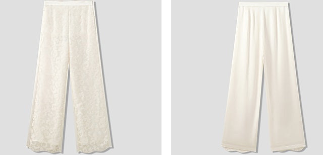 COMME MOI Silk Embroidered Panelled Straight white Pants - ISAIAH.