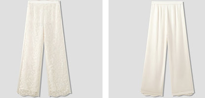 COMME MOI Silk Embroidered Panelled Straight white Pants - ISAIAH.