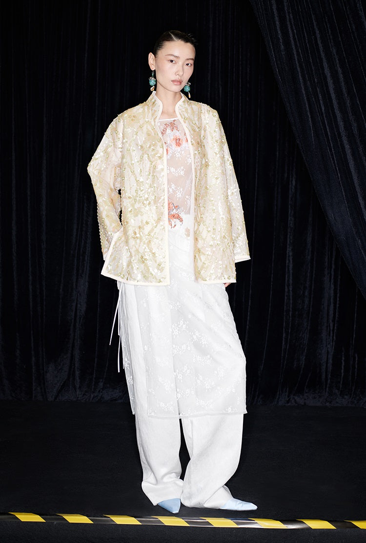 M essential Mackay designer Jinghui embroidered stand-up collar loose jacket - JACKIE.