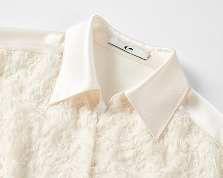 COMME MOI summer women's short texture stitched satin shirt - VIOLET.