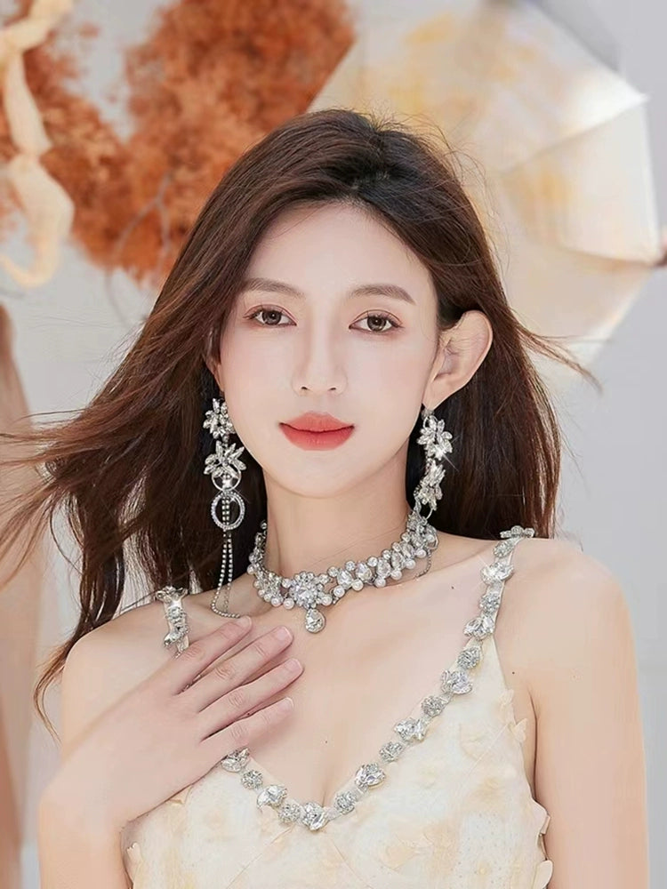 DOLLY Luxury Sliver European Style Flower Diamond Tassel Chic Earring-TALULLA