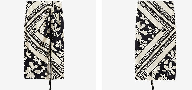 COMME MOI  black and white printed slit hip skirt - JENIFER.