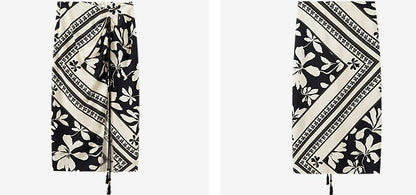 COMME MOI  black and white printed slit hip skirt - JENIFER.