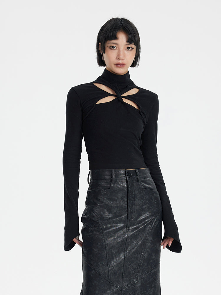 TINY IN cut-out brushed knit long sleeve sweater -WAKA