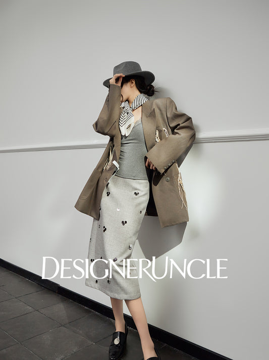 DGU "Sugu" khaki short jacket new commuter versatile small fragrant blazer - Felix.