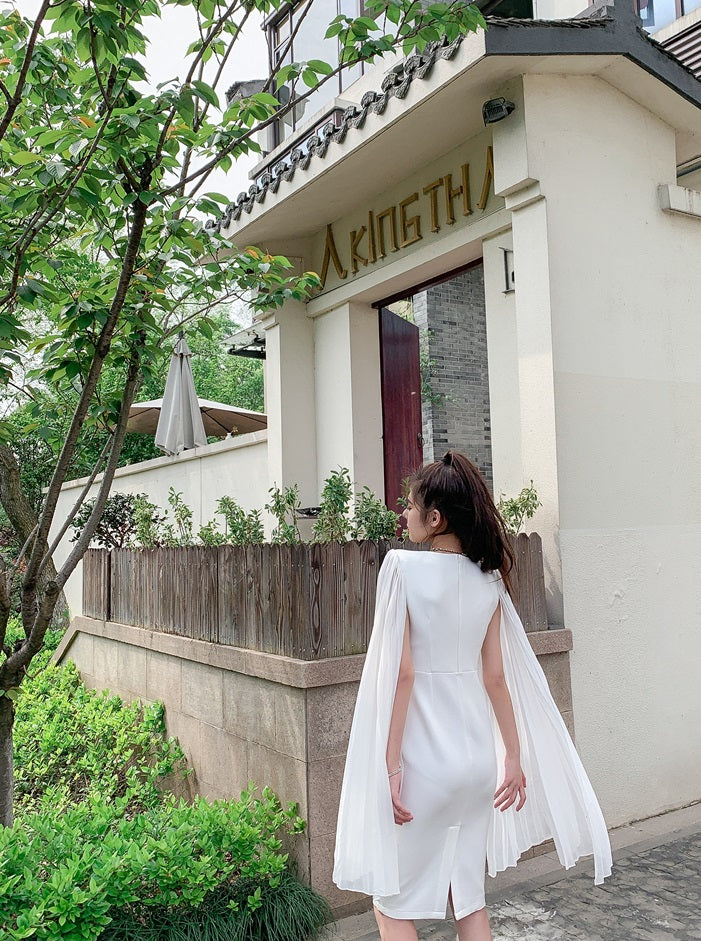 DOLLY Elegant Crew Neck Sleeveless Drape High Waist Wedding Guest Dress-LUNA