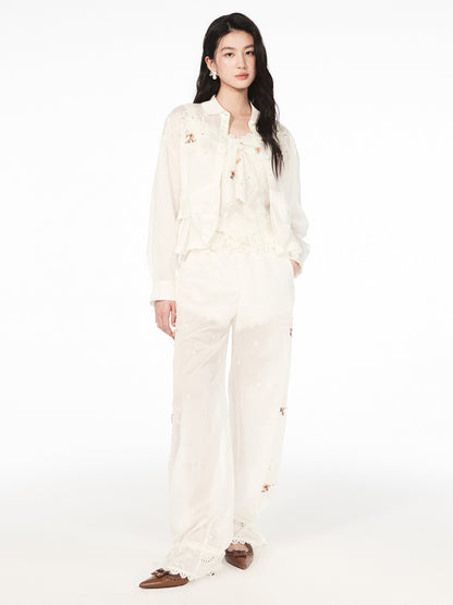 FAME embroidered beaded long-sleeved shirt - GOLDY