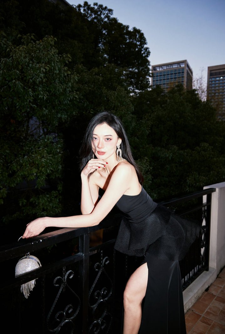 DOLLY Luxury Black Retro Chest Wrap Sleeveless Off Shoulder Long Dinner Dress-ALVINA