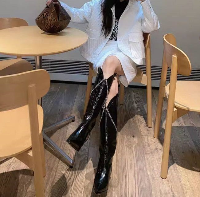 B-FEI mid-heeled high cowboy boots-YING.