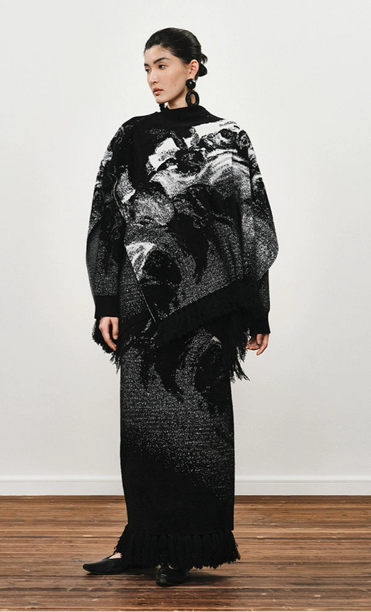 ZHUCHONGYUN tasseled wool jacquard loose crewneck top-DOE.