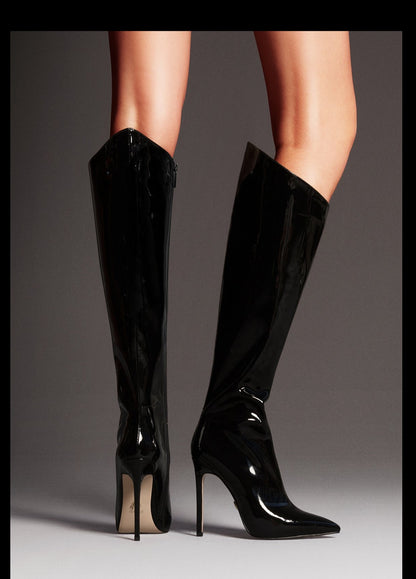 Fabfei autumn/winter pointed patent French stiletto high boots - Eaga