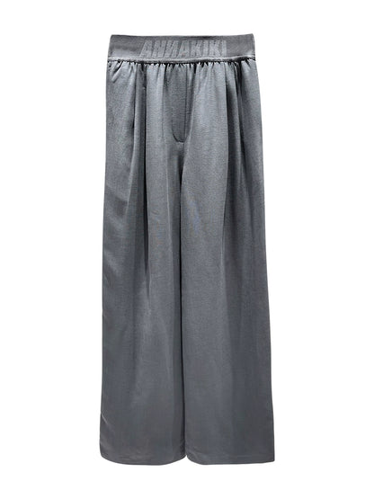 ANNAKIKI Gray Logo Web Elasticated Waist Straight Pants-FUYUKO