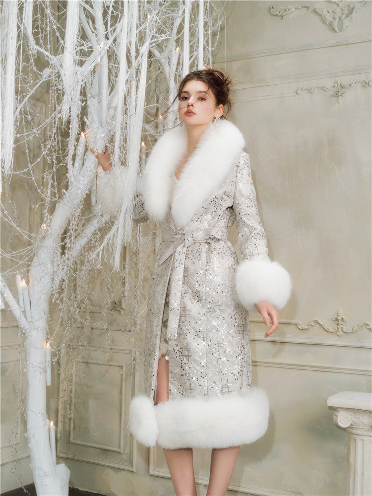 Wardrobes By Chen Sliver Tie Long Sleeve Long Fur Autumn Coat-Evanna