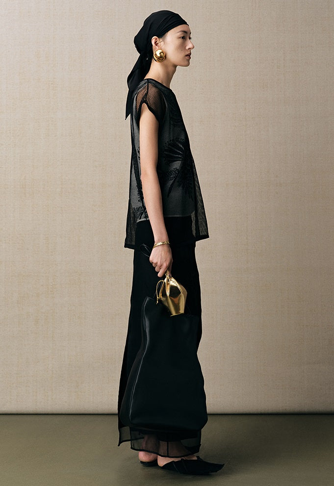 ZHUCHONGYUN organza curved lined silk straight skirt-FAB.