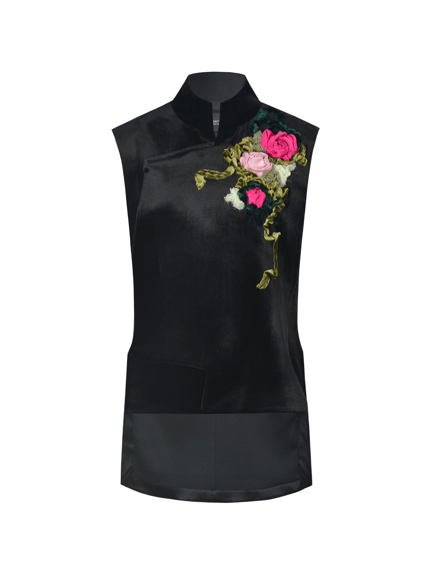 M ESSENTIAL Mackay designer brand handmade rose embroidered embellished velvet vest - GRANY