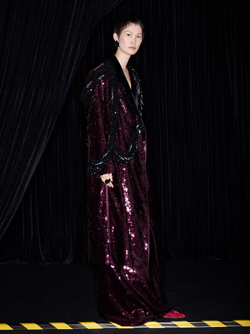 M essential Mackay designer beaded belt wide-shoulder sequins coat skirt set- Rae.