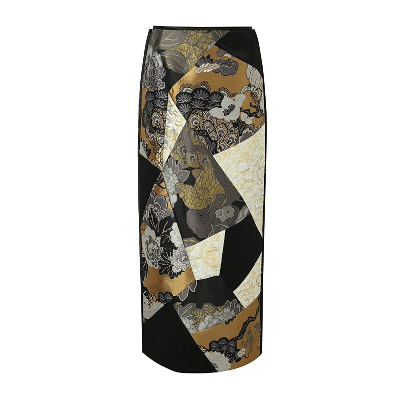 ZHUCHONGYU stitched jacquard straight long skirt--OTOSAKA.