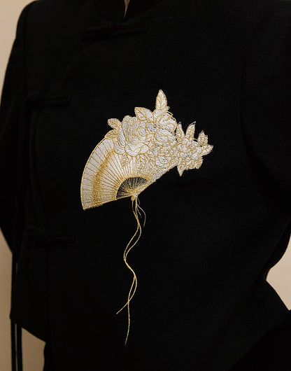 HECO Camellia Embroidered Tweed Short Jacket - crow.