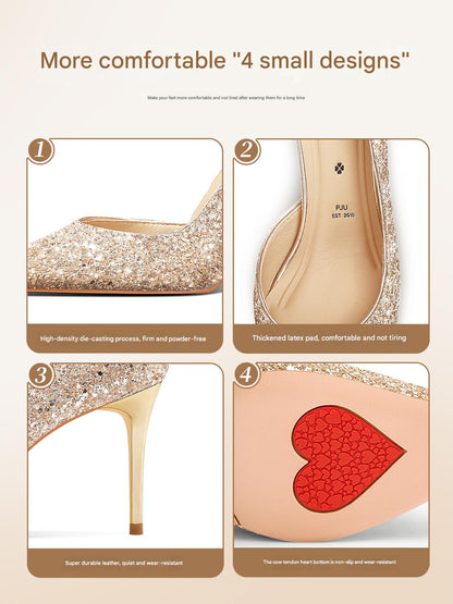 pjjuu gold side air high female summer bride's beautiful show He dress wedding shoes - SAQA