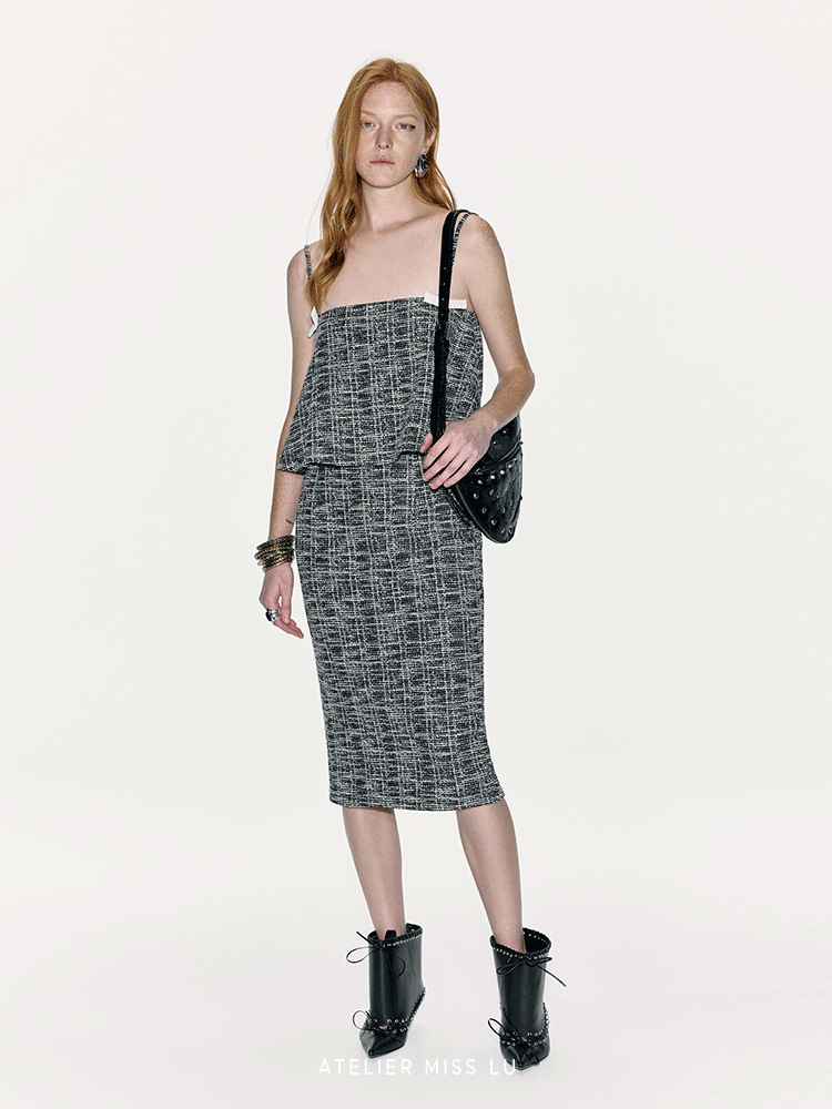 ATELIER MISS LU  Ribbon Silhouette A-line Camisole Top - skims