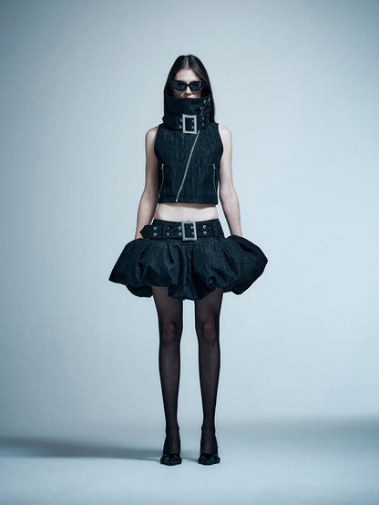 ANNAKIKI model functional stand-up collar buckle vest-KELLY