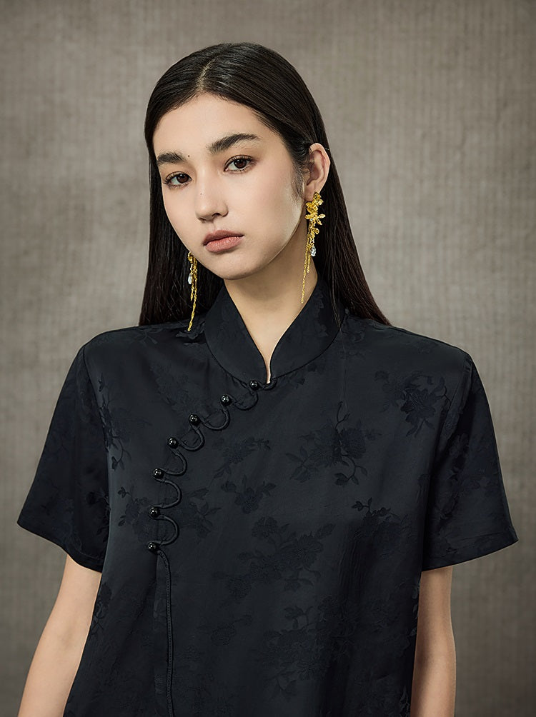 HECO Flower Branch Dark Pattern Short Sleeve Collar Shirt - CHANTS.