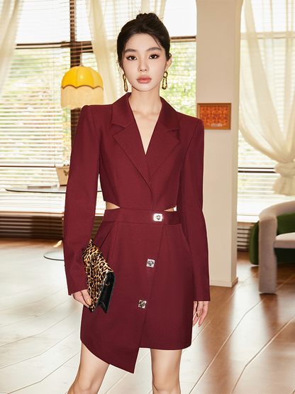 YES BY YESIR asymmetrical waistless suit dress - MENT.