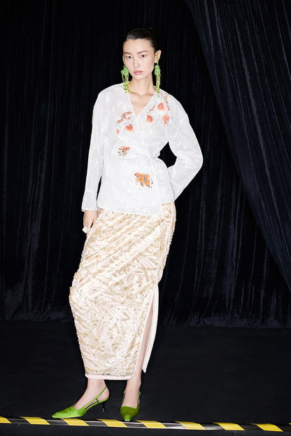 M essential Ma Kai designer Jinghui embroidered fabric upright structure long skirt - WINDA.