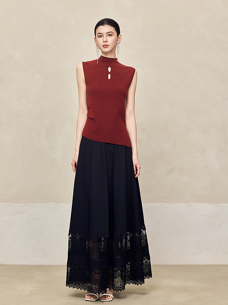 HECO Asymmetrical Wool Blend Sleeveless Mock Neckline Top- CHOOSE.