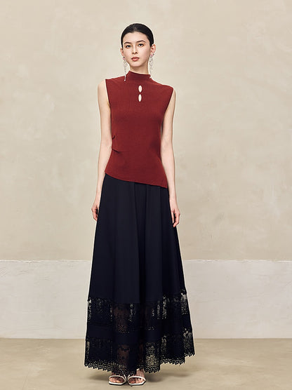 HECO Asymmetrical Wool Blend Sleeveless Mock Neckline Top- CHOOSE.