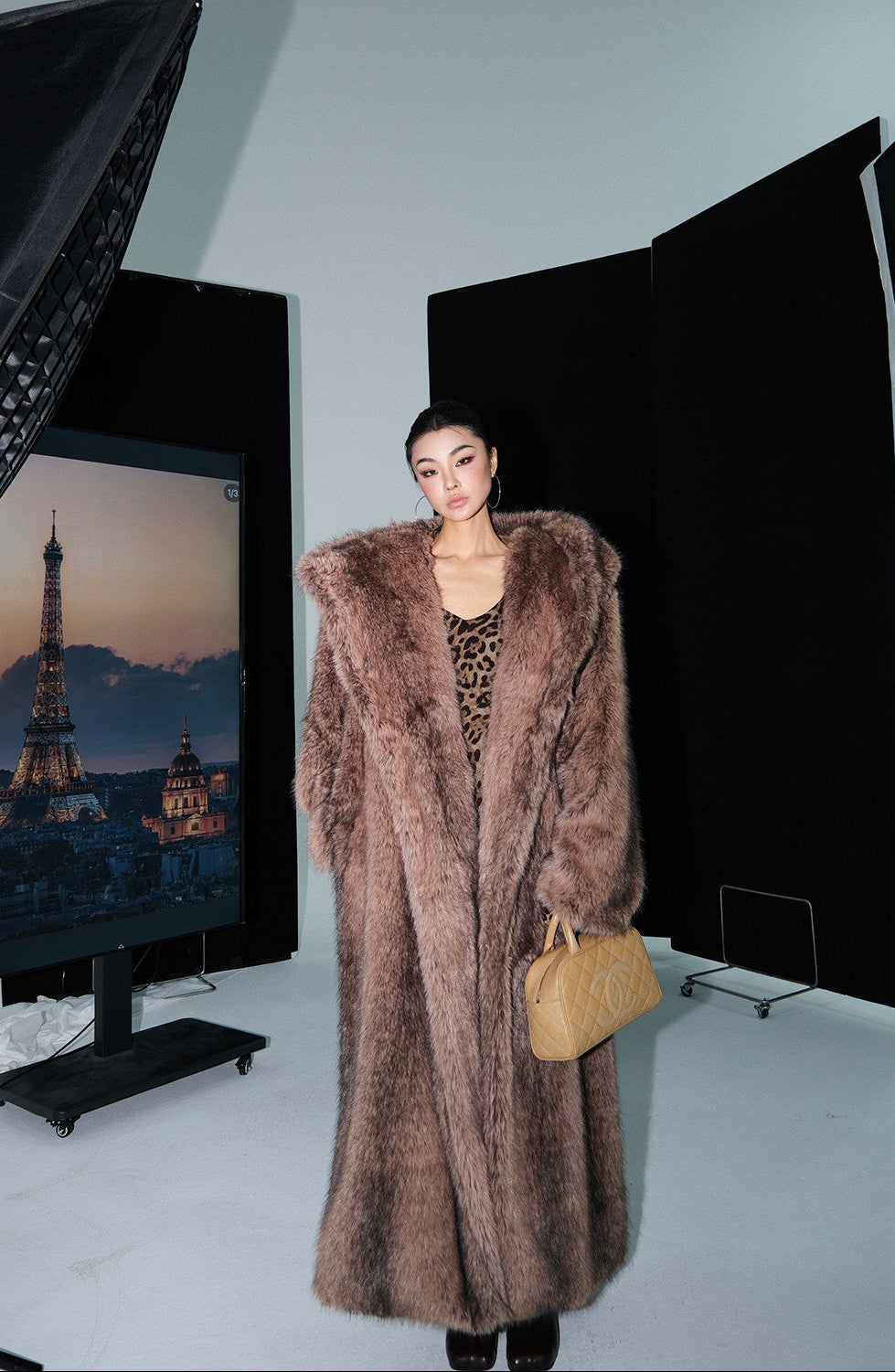 MEI SANGUAN Hooded Coffee Color Fur Jacket - JUSTIN