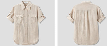 COMME MOI summer women's lapel loose short-sleeved shirt - EEMA.